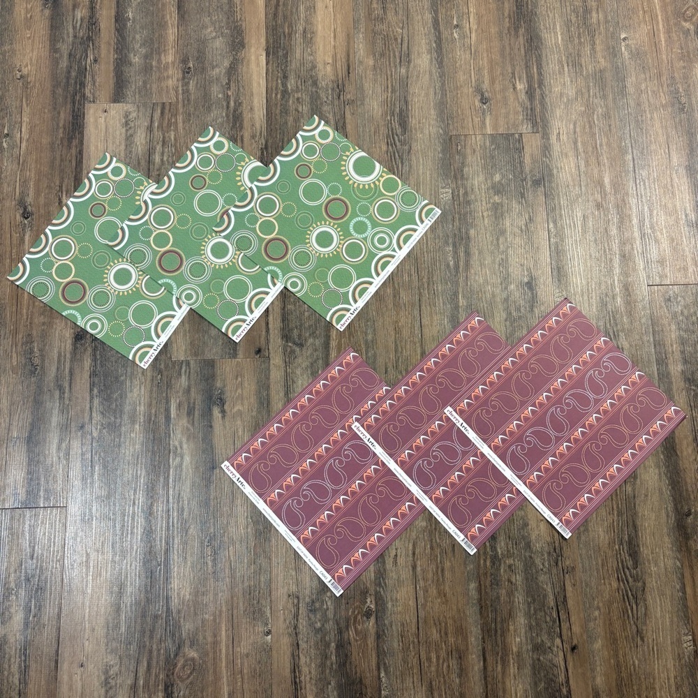 Vintage Cherry Arte Artistic Patterned Paper Lot (6) - Green and Brown